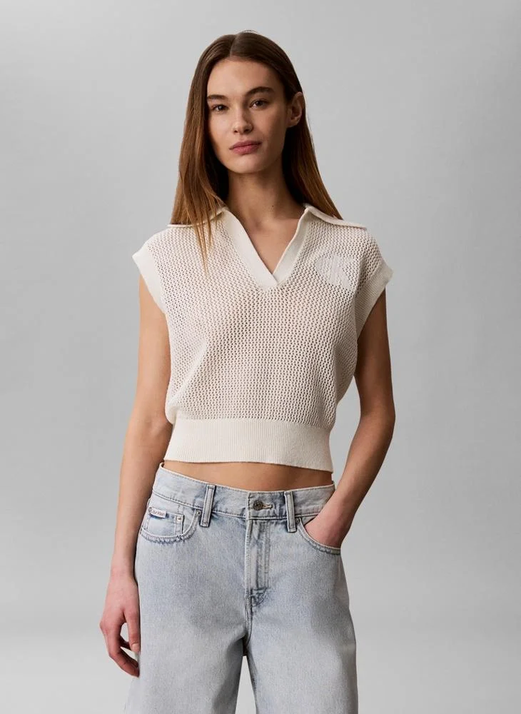 Calvin Klein Jeans Cropped Crochet Polo Vest