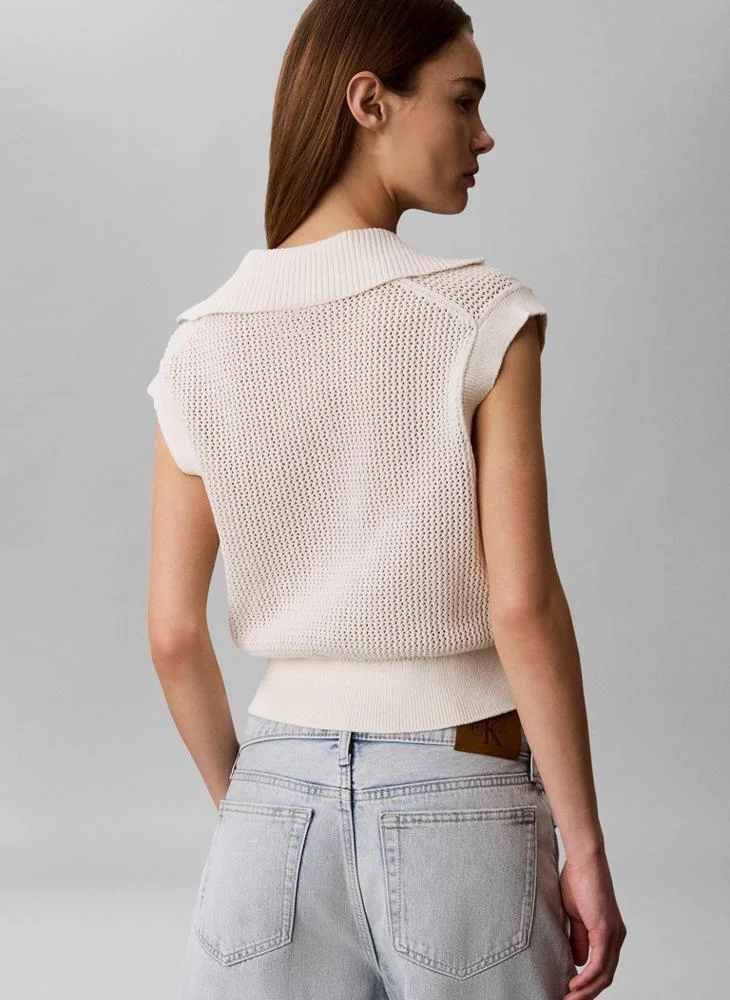Calvin Klein Jeans Cropped Crochet Polo Vest