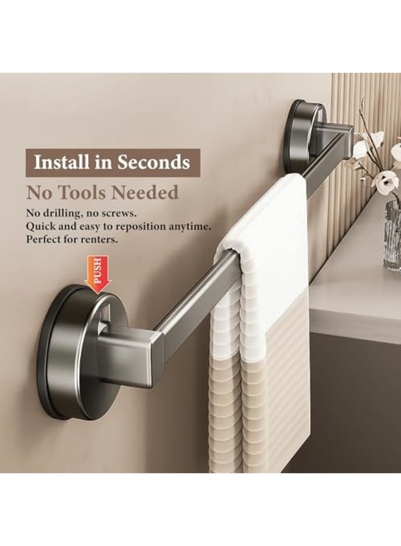 SYOSI Suction Cup Towel Bar (16in/40cm) – Waterproof, Rustproof, Adjustable Towel Rack for Bathroom & Kitchen – Easy No-Drill Installation, Reusable and Removable, Ideal for Glass, Mirror, Tile (Gray) - Image 3
