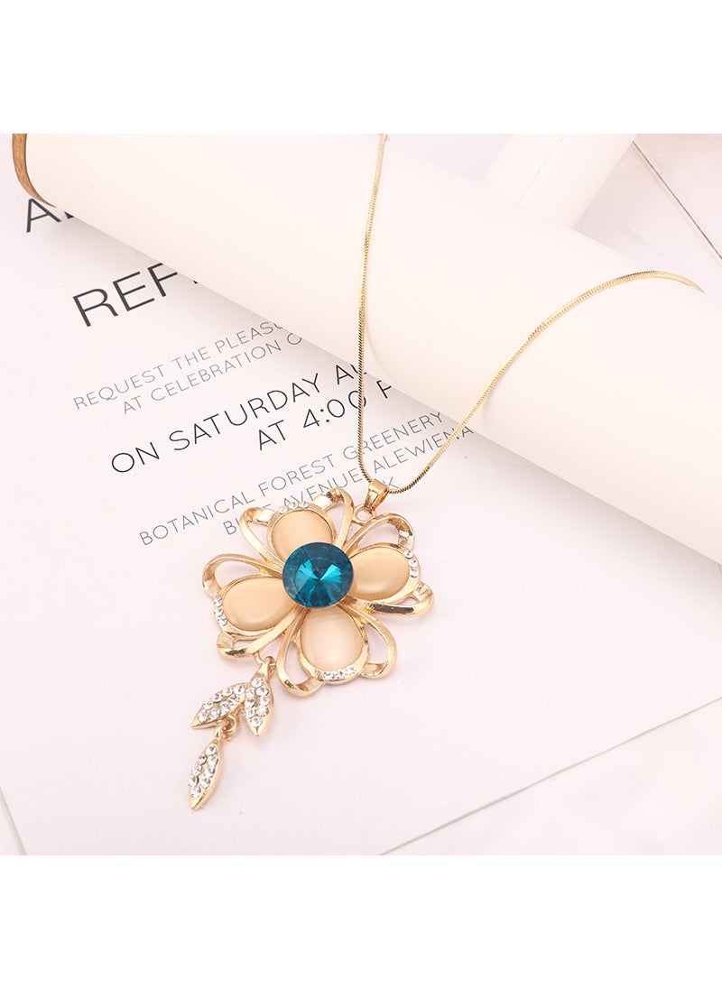 Generic - New Bow-Knot Long Sweater Chain Crystal Tassel Pendant Necklace 42 Flowers Blue Diamond - Image 1