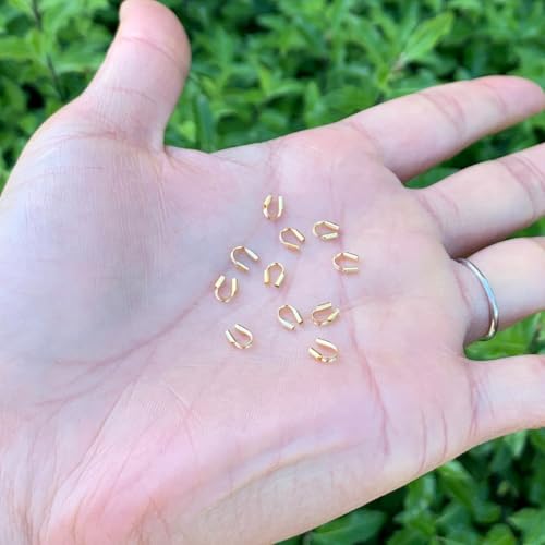 Adabele 20pcs Adabele Real Yellow Gold Plated Sterling Silver Wire Guard Thread Protector Loop Guardian Cable Thimble (Hole 0.6mm) for DIY Craft Jewelry Making SS13-1 - Image 2