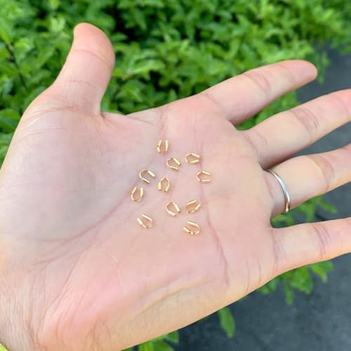 Adabele 20pcs Adabele Real Yellow Gold Plated Sterling Silver Wire Guard Thread Protector Loop Guardian Cable Thimble (Hole 0.6mm) for DIY Craft Jewelry Making SS13-1 - Image 3