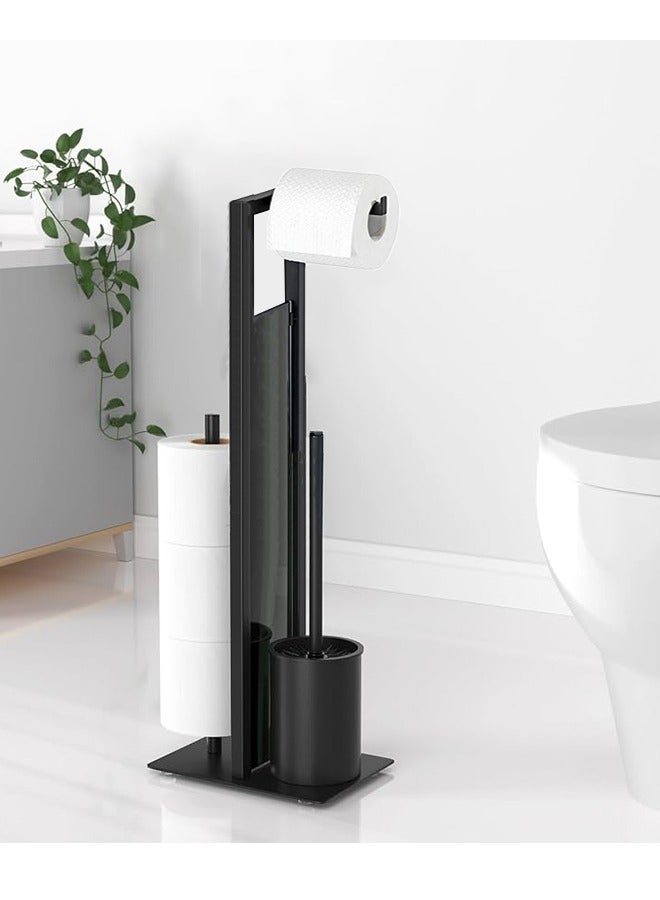Toilet Paper Holder Free Standing - Large Capacity Toilet Paper Roll Holder for 4 Rolls, Rustproof Toilet Paper Stand with Non-Slip Stable Base, Black Toilet Paper Holder Stand for Bathroom - Image 1