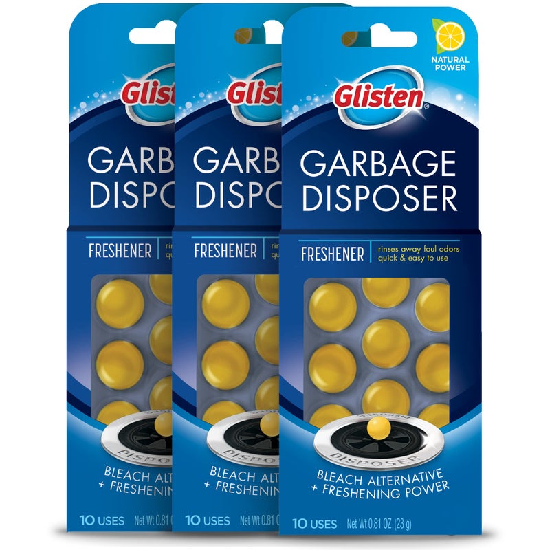 Glisten Garbage Disposer Freshener, Sink Disposal Odor Eliminator, Quick and Easy-to-Use, Lemon Scent, 30 Capsules Total - Image 1