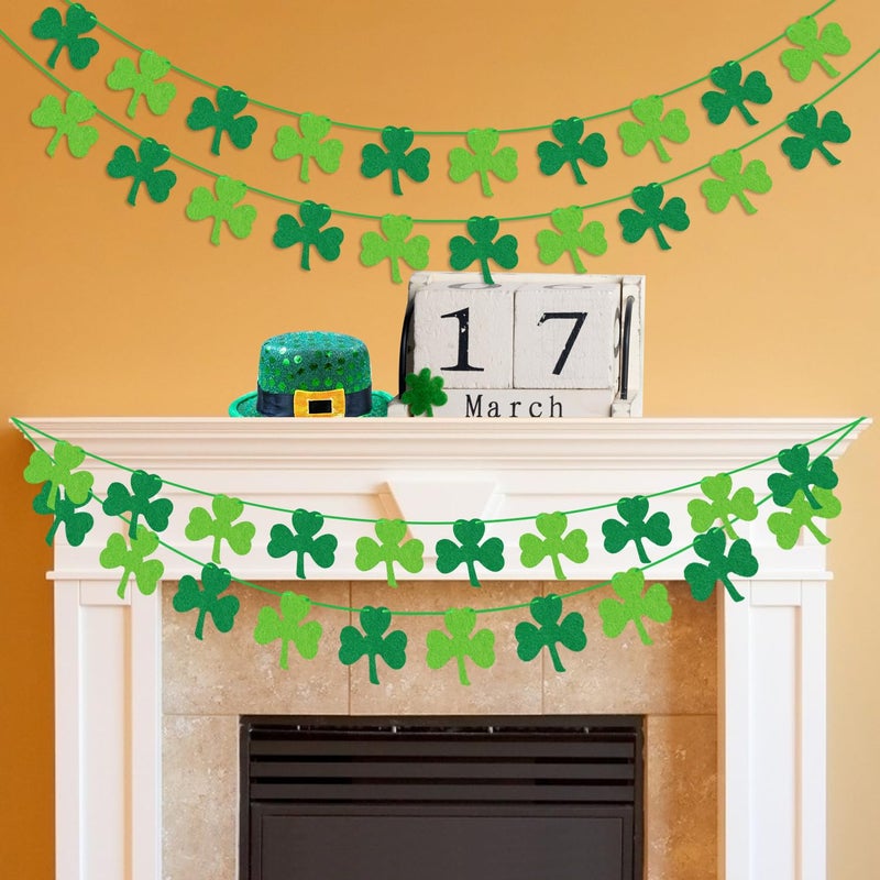 Partyprops St Patricks Day Decorations 4PCS Felt Shamrock Garland Banner - NO DIY Shamrock Clover Garland Banner for St Patricks Day Decor - Dark Green Light Green for Irish Party Supplies - Image 5