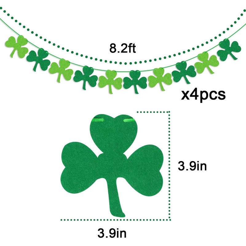 Partyprops St Patricks Day Decorations 4PCS Felt Shamrock Garland Banner - NO DIY Shamrock Clover Garland Banner for St Patricks Day Decor - Dark Green Light Green for Irish Party Supplies - Image 2