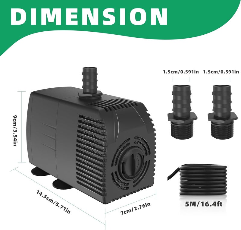 LONGRUNNEW Outdoor Water Pump, Submersible Pump, 3000L/H Aquarium Pump for Pond, Fountain, Aquarium, Garden - Image 2