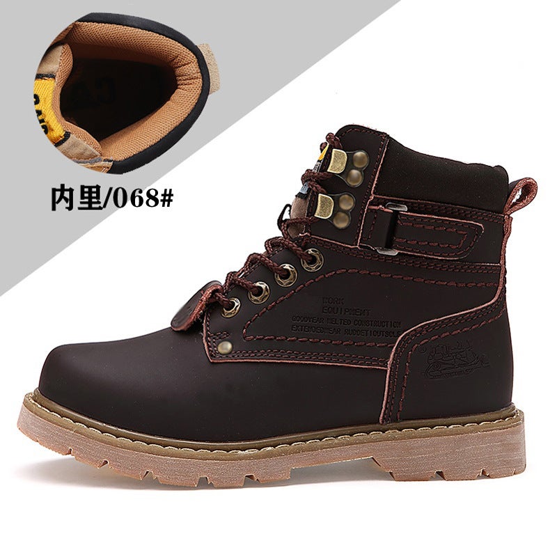 Boots Men'S Boots Autum New Women'S Short Boots Outdoor Thick-Soled Work Boots Genuine Leather Round-Toe Lace-Up Rhubarb Boots - Image 1