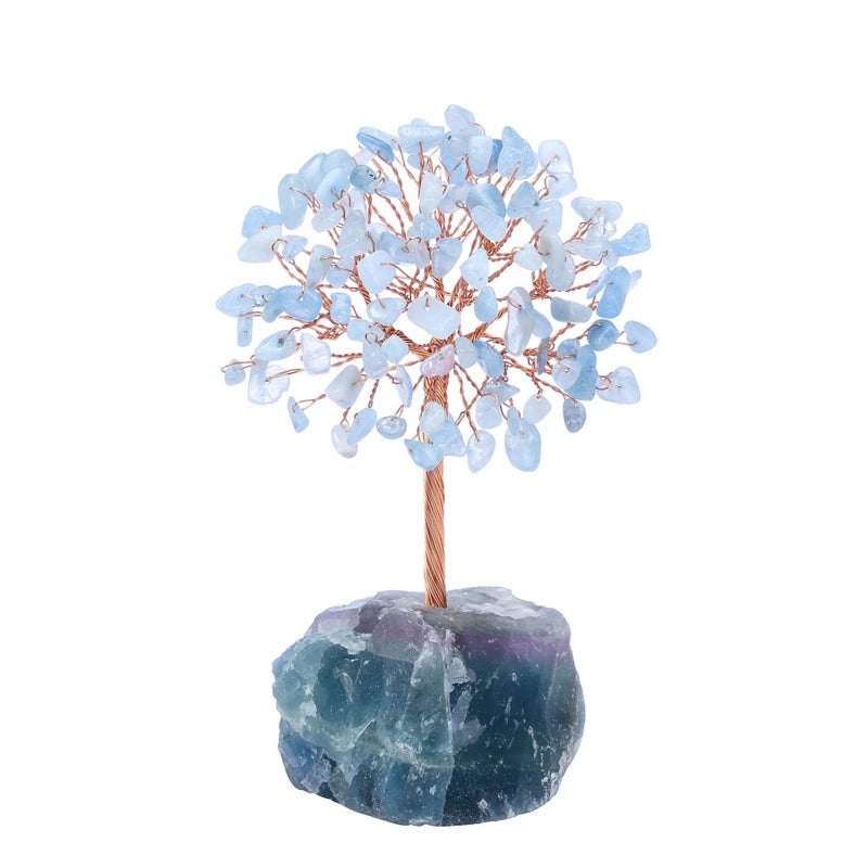 Jovivi Natural Aquamarine Crystal Tree  Raw Healing Crystals Fluorite Base Bonsai Money Tree for Home Office Table Decor Wealth and Luck - Image 1