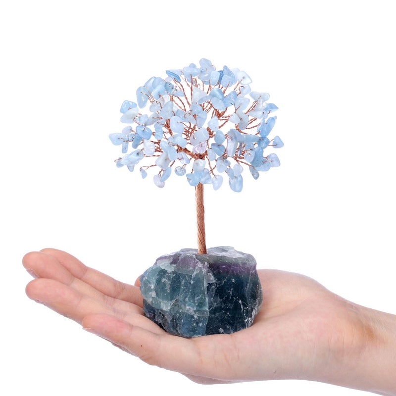Jovivi Natural Aquamarine Crystal Tree  Raw Healing Crystals Fluorite Base Bonsai Money Tree for Home Office Table Decor Wealth and Luck - Image 3