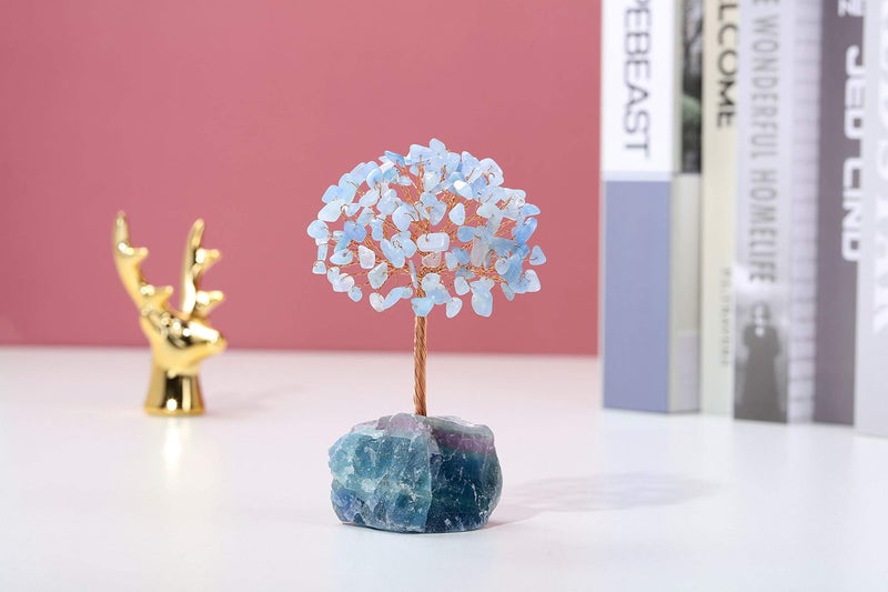 Jovivi Natural Aquamarine Crystal Tree  Raw Healing Crystals Fluorite Base Bonsai Money Tree for Home Office Table Decor Wealth and Luck - Image 2