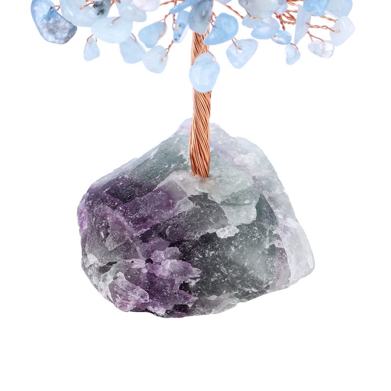 Jovivi Natural Aquamarine Crystal Tree  Raw Healing Crystals Fluorite Base Bonsai Money Tree for Home Office Table Decor Wealth and Luck - Image 4