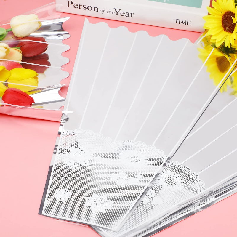 FOIMAS 100pcs Flower Bouquet Bag Plastic Wrapping Bags Clear Floral Bouquet Sleeve Cellophane Sleeves Flower Bouquet Packaging Bags for Flower Craft Birhtday Wedding Valentine's Day Mother's Day - Image 5