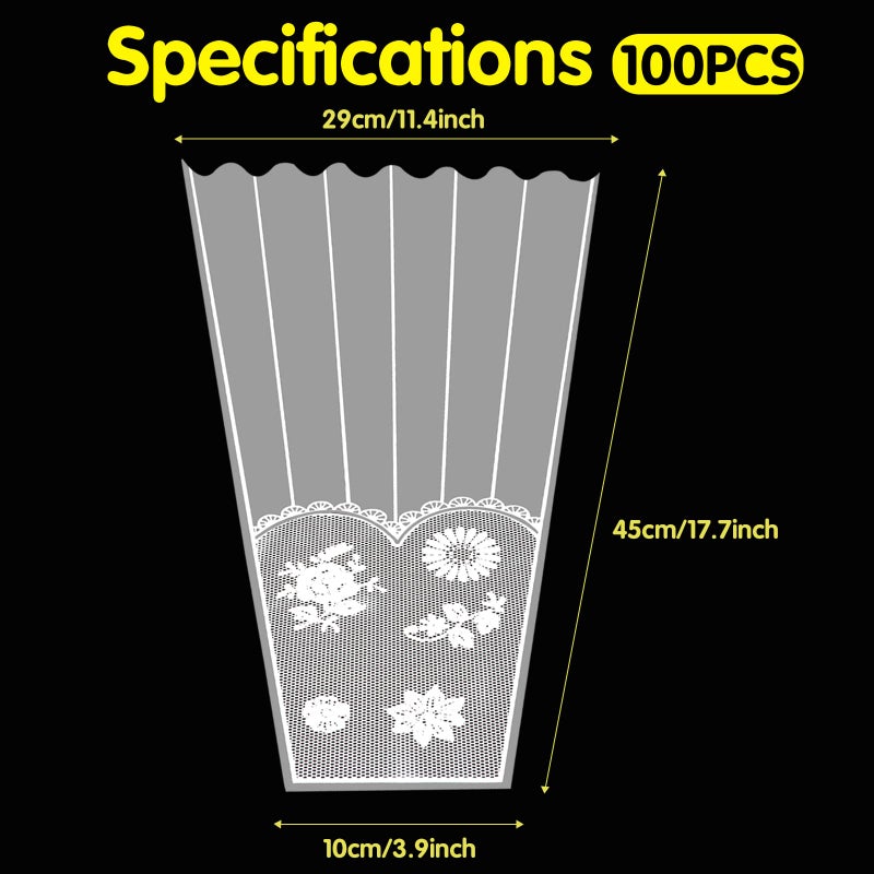 FOIMAS 100pcs Flower Bouquet Bag Plastic Wrapping Bags Clear Floral Bouquet Sleeve Cellophane Sleeves Flower Bouquet Packaging Bags for Flower Craft Birhtday Wedding Valentine's Day Mother's Day - Image 2