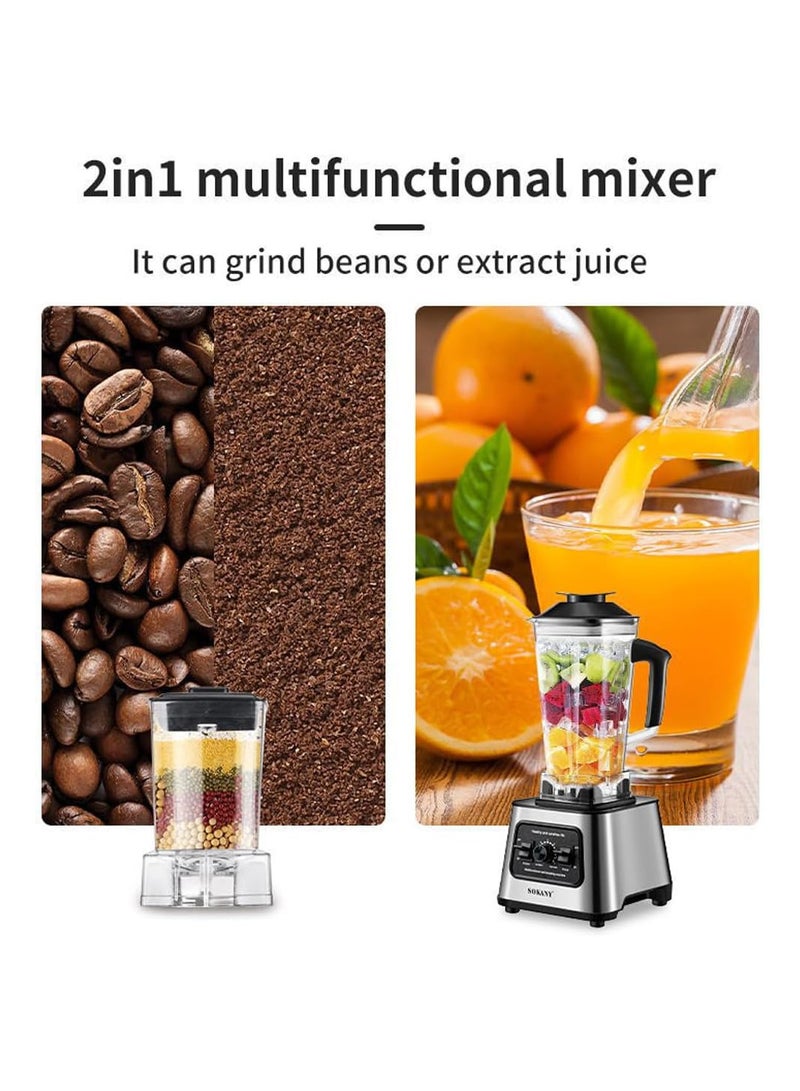 Sokany High Performance Blender 6000W 9 Speed ​​2 in 1 Smoothie Maker 2.5L Coffee Grinder Crushed Ice Function Self Cleaning BPA Free - Image 4