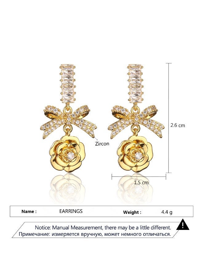 بيوينتي أقراط على شكل فيونكة ورد للنساء، أقراط مرصعة بالزركون، هدية بسيطة وأنيقة لها - Image 2