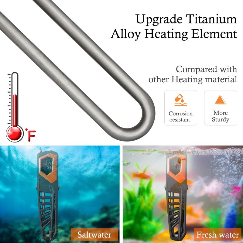 HITOP 600W Titanium Aquarium Heater - Digital Fish Heater with LED Temp Display and External Controller, for Large Fish Tank 75~180Gallon - Image 2