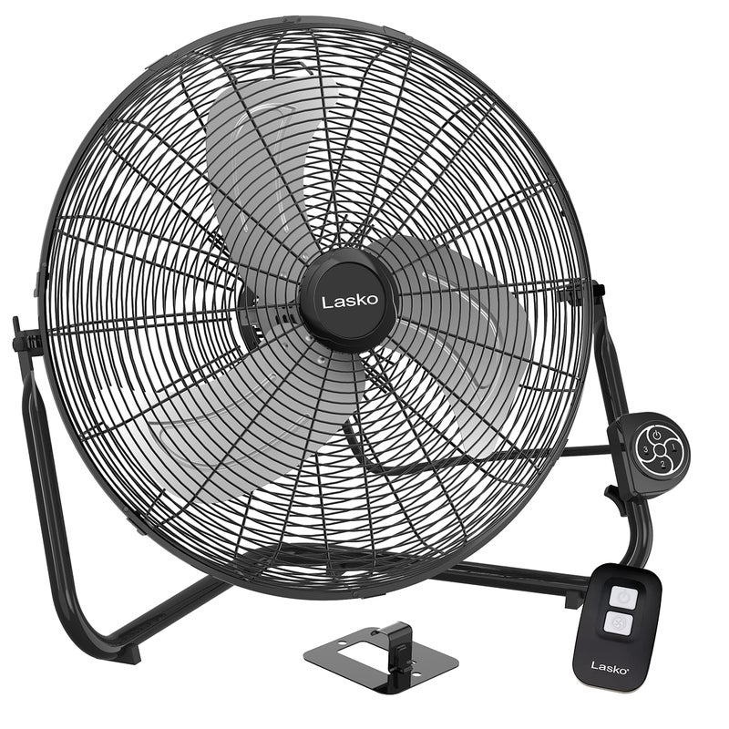 Lasko Lasko 20 Black High Velocity Wall Mount Fan with Pivoting Head  3 Speeds Remote Control Ideal Wall Mount Fan or Floor Fan for Home Garage Attic H20660 