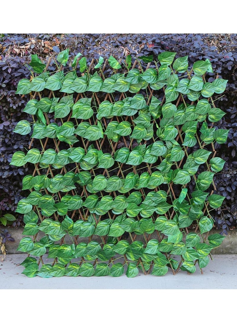 لينجوي سياج خشبي من الخيزران مع نباتات اصطناعية أوراق خضراء وخوص قابل للتوسيع لديكور حديقة المنزل 5 قطع - Image 2