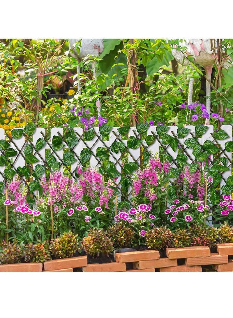لينجوي سياج خشبي من الخيزران مع نباتات اصطناعية أوراق خضراء وخوص قابل للتوسيع لديكور حديقة المنزل 5 قطع - Image 5