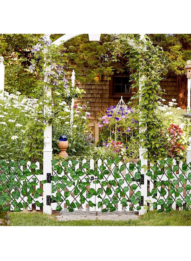 لينجوي سياج خشبي من الخيزران مع نباتات اصطناعية أوراق خضراء وخوص قابل للتوسيع لديكور حديقة المنزل 5 قطع - Image 3