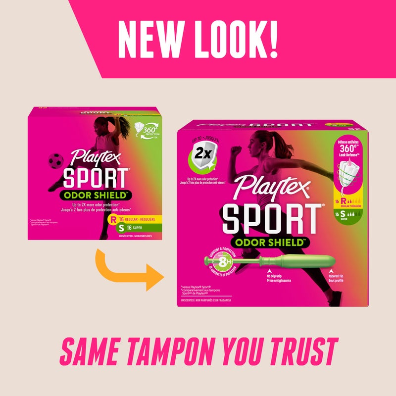 Playtex Sport Odor Shield Tampons Multipack (16ct Regular/16ct Super), Unscented - 32ct | Tampons Regular and Super, Playtex Tampon Multipack, Feminine Care with 360 Leak Defense - Image 2