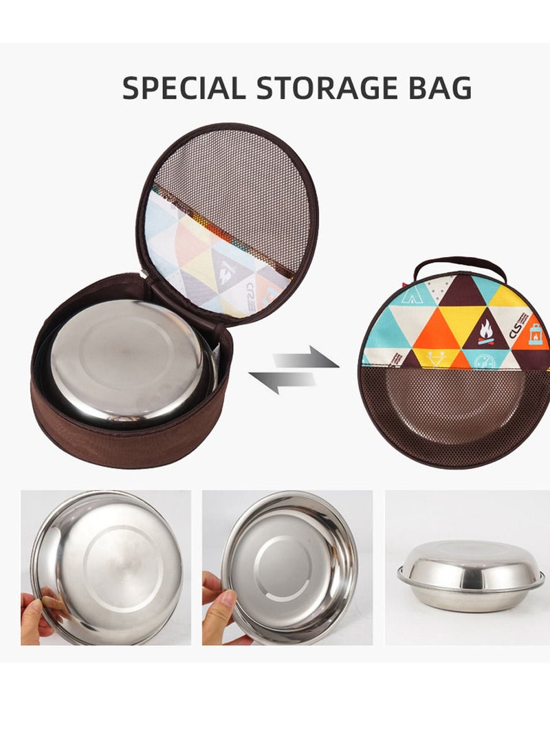 22 Pices Portable Dinner Plates Camping Tableware Set Polished Stainless Steel Bowls Soup Pots with Storage Bag for Outdoor Cooking Camping Picnic Barbecue Silver 230x230x80mm  - Image 4