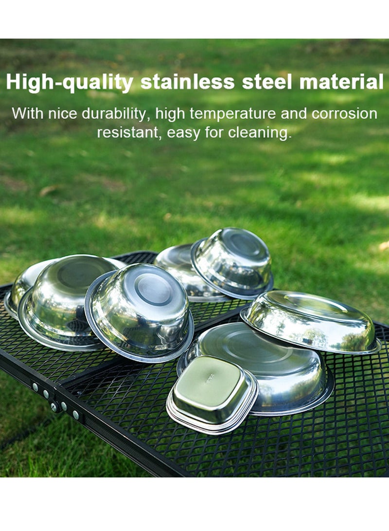 22 Pices Portable Dinner Plates Camping Tableware Set Polished Stainless Steel Bowls Soup Pots with Storage Bag for Outdoor Cooking Camping Picnic Barbecue Silver 230x230x80mm  - Image 2