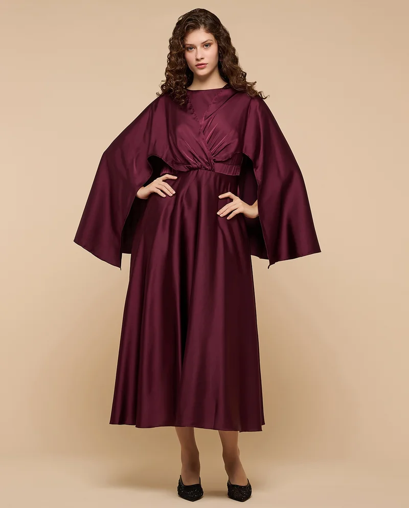 أر أند بي Solid Midi Dress with Boat Neck and Hanging Sleeves