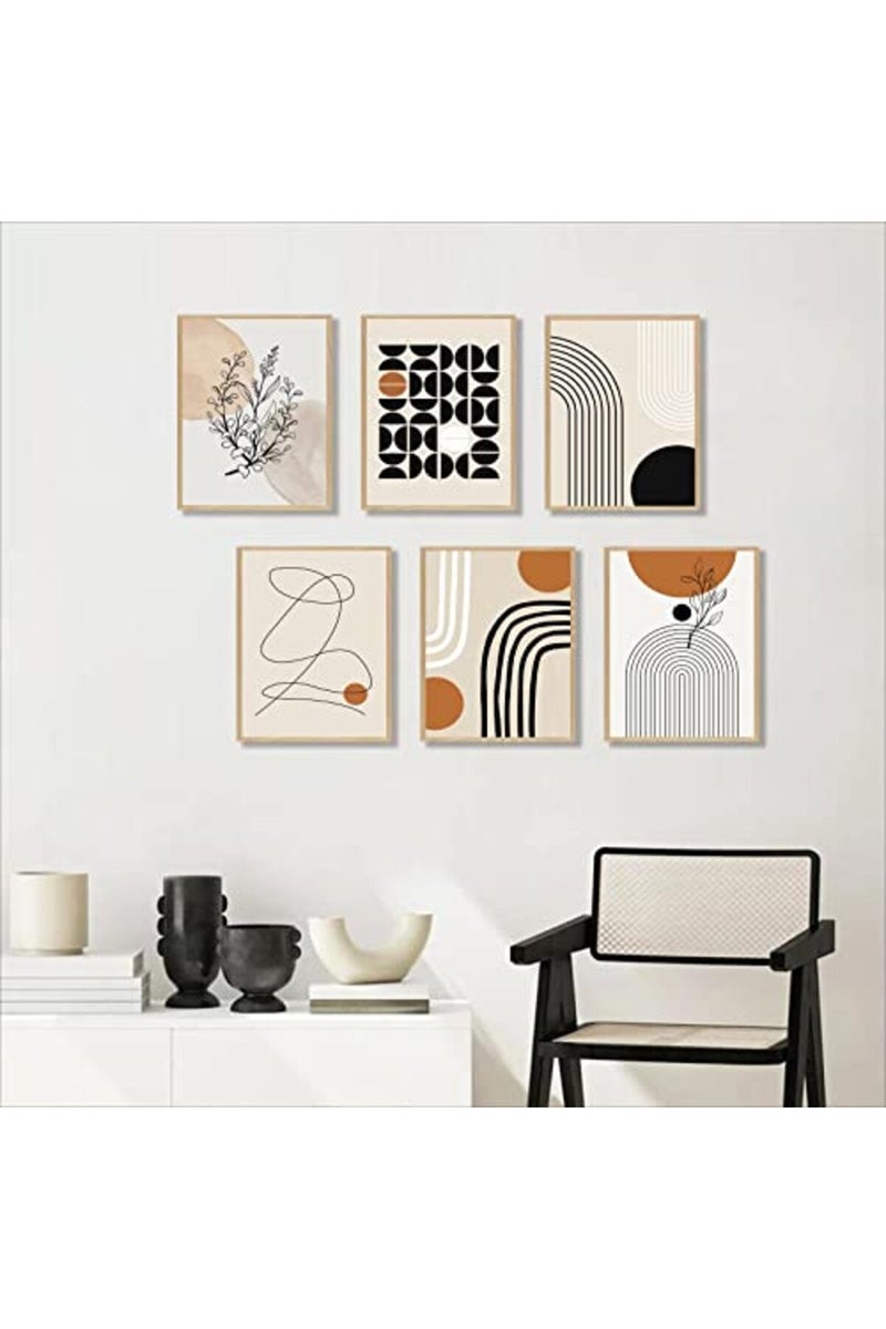 KBKBART Abstract Boho Wall Art Prints Set of 6, Minimalist Geometric Boho Wall Art Orange Beige Palm Leaf Line Art Canvas Painting Pictures, MidCentury Modern Prints Gallery Wall Posters for Bedroom Living - Image 4