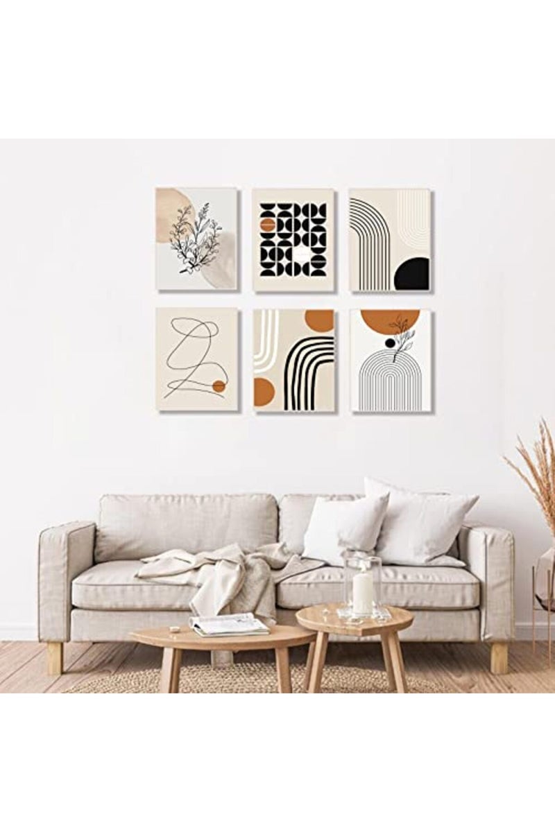 KBKBART Abstract Boho Wall Art Prints Set of 6, Minimalist Geometric Boho Wall Art Orange Beige Palm Leaf Line Art Canvas Painting Pictures, MidCentury Modern Prints Gallery Wall Posters for Bedroom Living - Image 2