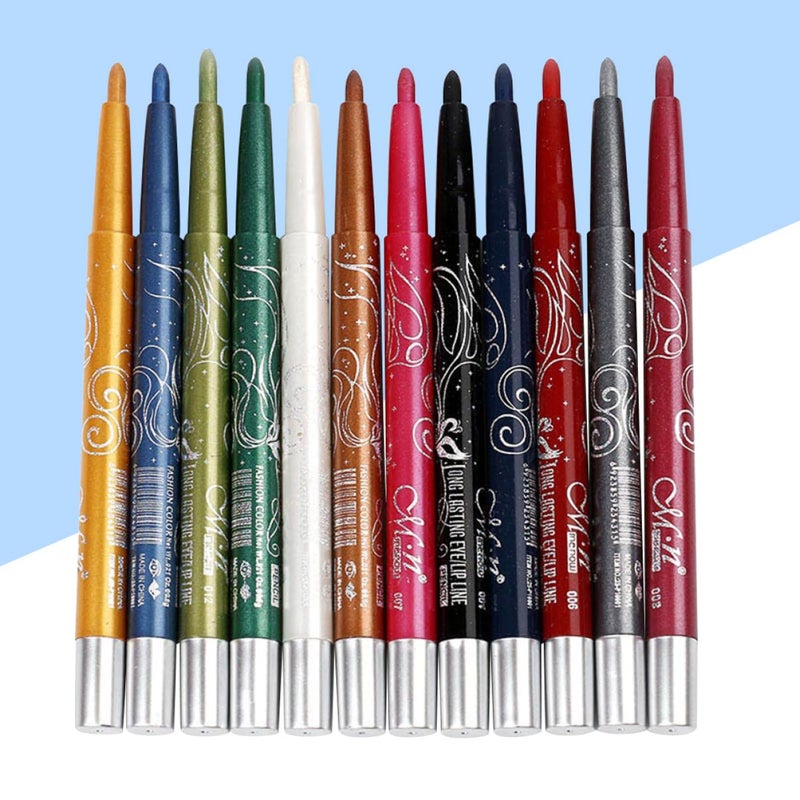 Outanaya 12pcs Color Automatic Eyeshadow Pen Rotating Makeup Crayon for Dazzling Eye Looks Smooth Texture Easy Application for All Skin Types - Image 4