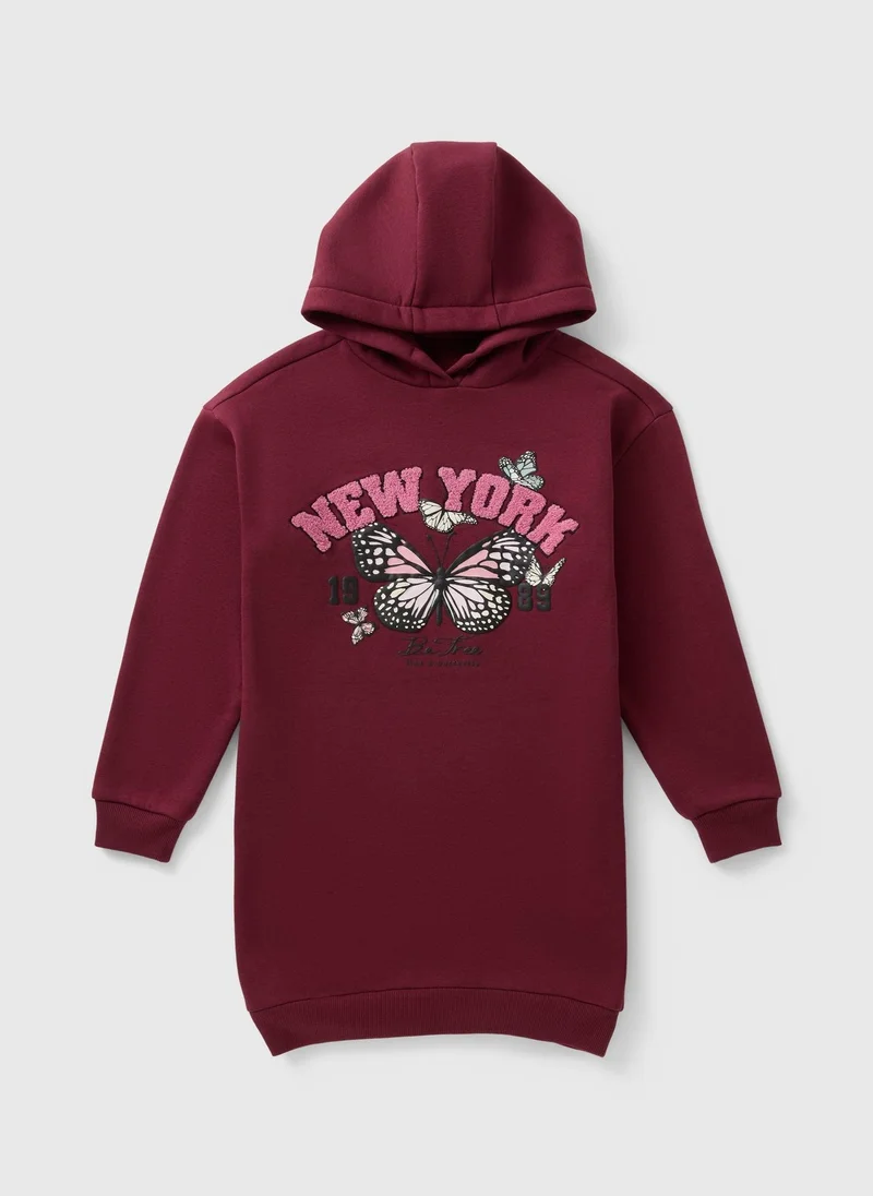 Matalan Girls Burgundy Butterfly New York Sweater Dress