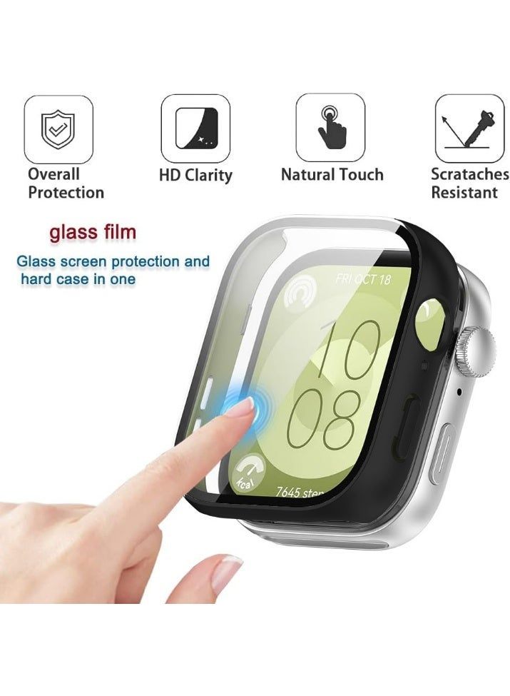 OLYSON 2 PCS Case for HUAWEI Watch Fit 5 Screen Protector, Soft TPU Case with Tempered Glass Screen Protector Bubble-Free Cover Slim HD Ultra-Thin Bumper, Black/Clear - Image 2
