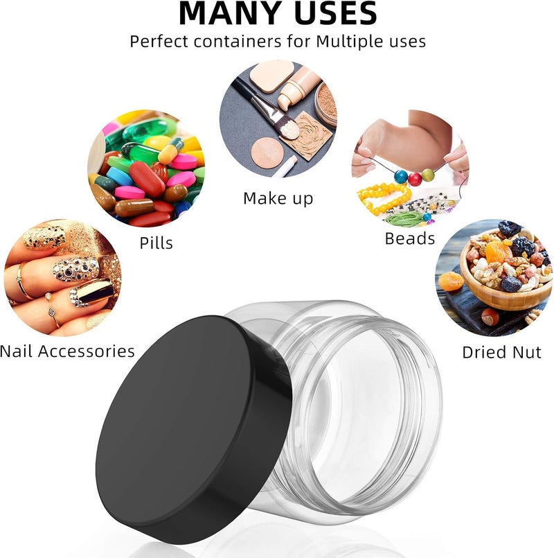 Patelai 4 Pieces Round Wide-mouth Leak Proof Plastic Container Jars with Lids for Travel Storage Makeup Beauty Products Face Creams Oils Salves Ointments DIY Making(2 Ounce,Black) - Image 3