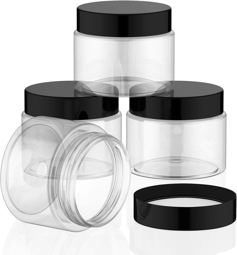 Patelai 4 Pieces Round Wide-mouth Leak Proof Plastic Container Jars with Lids for Travel Storage Makeup Beauty Products Face Creams Oils Salves Ointments DIY Making(2 Ounce,Black) - Image 1