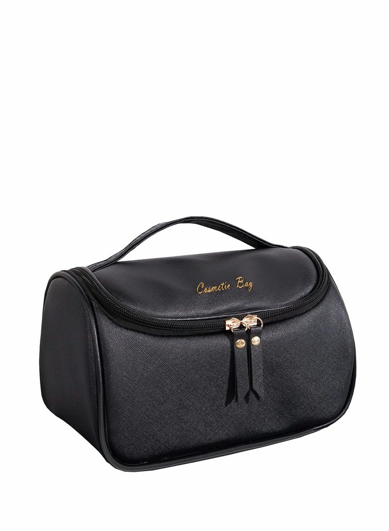 Excefore Makeup Bag, Leather Makeup Bag Large Deep Handbag Traveling Cosmetic Organizer for Women and Girls, Make up Waterproof Travel Bags Large Cosmetic Case Organizer are Easy to Carry (Black) - Image 1