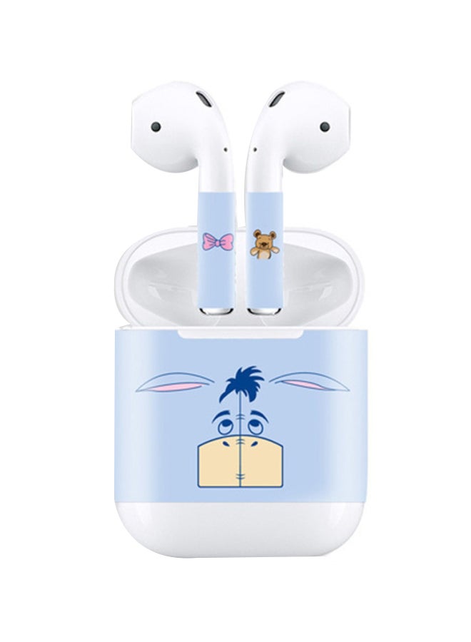 3-Piece Printed Skin Decal For Apple AirPods And Case Blue/Yellow/Pink