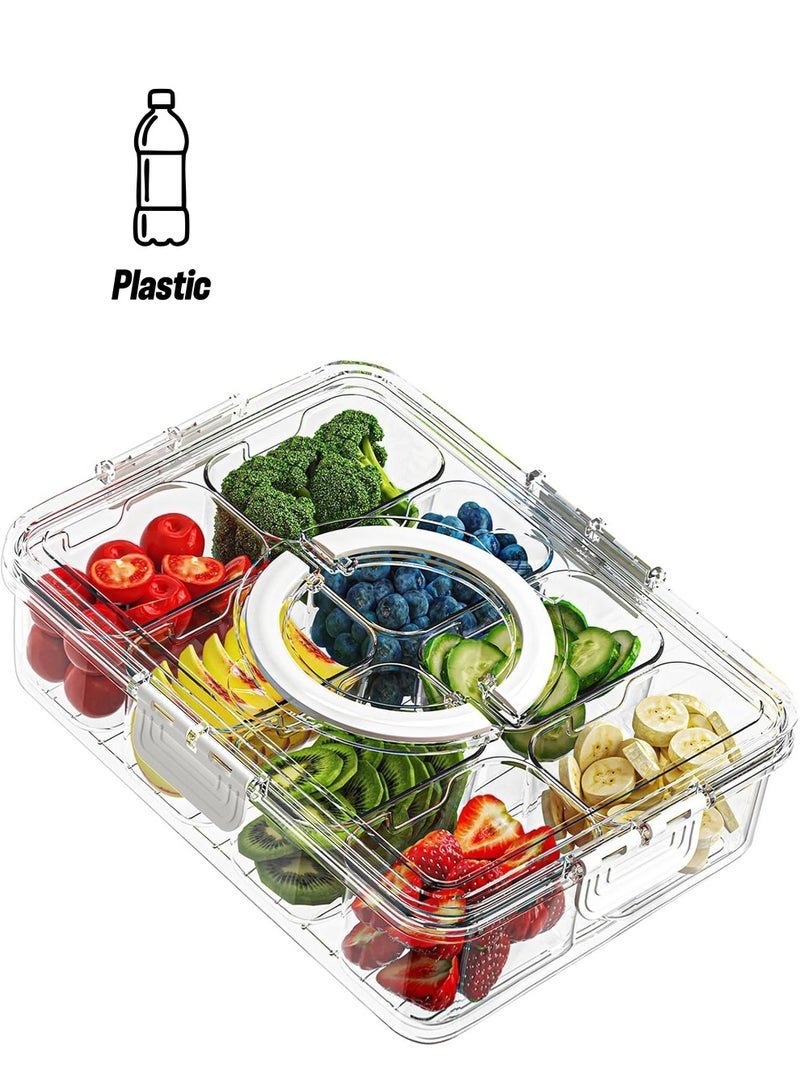 كيلا علبة وجبات خفيفة، صينية تقديم مقسمة مع غطاء ومقبض، علبة وجبات خفيفة مكونة من 8 أقسام، منظم وجبات خفيفة شفاف محمول لحفلات السفر والنزهات، لتخزين اللحوم الباردة والحلوى والمكسرات, علب بلاستيك بغطاء شفافمنظمات الثلاجة, علب بلاستيك - Image 1