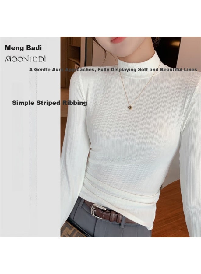 Moonbadi Women's Thin Autumn Seamless Solid Color High Elastic Slim Fit Long Sleeve Base Layer Top