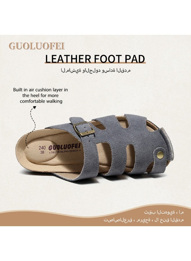 Men's Fisherman Clog – Suede Slip-On Cork Sandals with Adjustable Buckle & Contoured Cork Footbed Slippers Half-Slippers Over Sized - Image 2