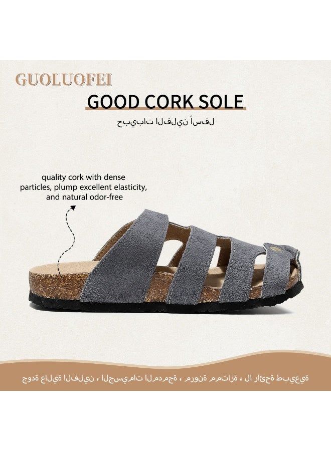 Men's Fisherman Clog – Suede Slip-On Cork Sandals with Adjustable Buckle & Contoured Cork Footbed Slippers Half-Slippers Over Sized - Image 4