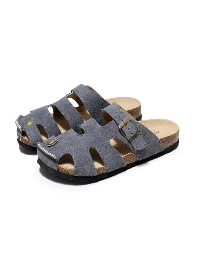 GUOLUOFEI Unisex Fisherman Clog – Suede Slip-On Cork Sandals with Adjustable Buckle & Contoured Cork Footbed Slippers Half-Slippers Over Sized - Image 5