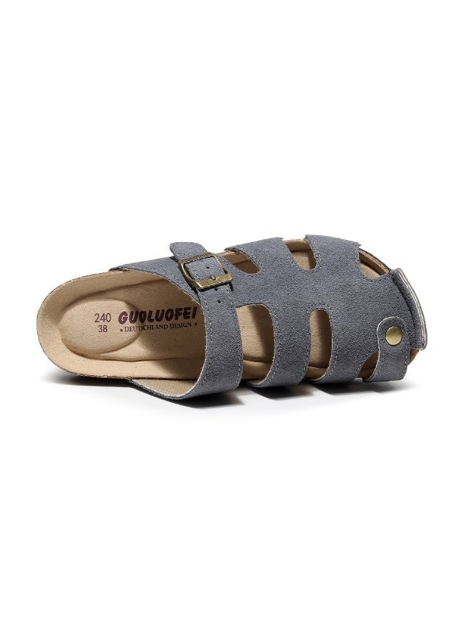 GUOLUOFEI Unisex Fisherman Clog – Suede Slip-On Cork Sandals with Adjustable Buckle & Contoured Cork Footbed Slippers Half-Slippers Over Sized - Image 4