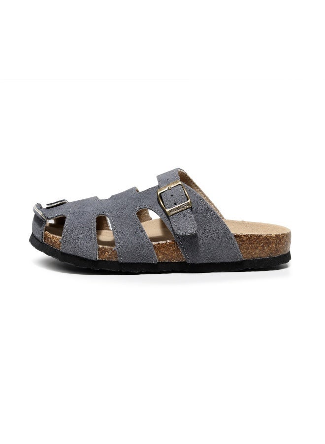 GUOLUOFEI Unisex Fisherman Clog – Suede Slip-On Cork Sandals with Adjustable Buckle & Contoured Cork Footbed Slippers Half-Slippers Over Sized - Image 2