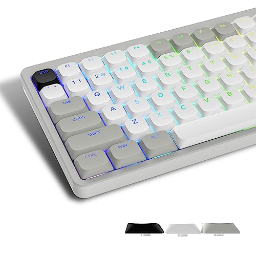 Womier Low Profile Keycaps - Shine Through Keycaps 60 65 75 100 Percent, Keyboard Key caps PBT Full Size for Cherry Gateron MX Switches Mechanical Keyboard, Grey/White - Image 1