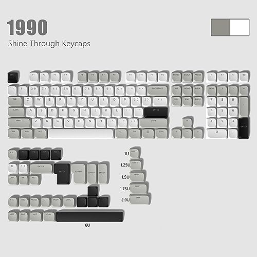 Womier Low Profile Keycaps - Shine Through Keycaps 60 65 75 100 Percent, Keyboard Key caps PBT Full Size for Cherry Gateron MX Switches Mechanical Keyboard, Grey/White - Image 3