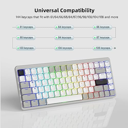 Womier Low Profile Keycaps - Shine Through Keycaps 60 65 75 100 Percent, Keyboard Key caps PBT Full Size for Cherry Gateron MX Switches Mechanical Keyboard, Grey/White - Image 5
