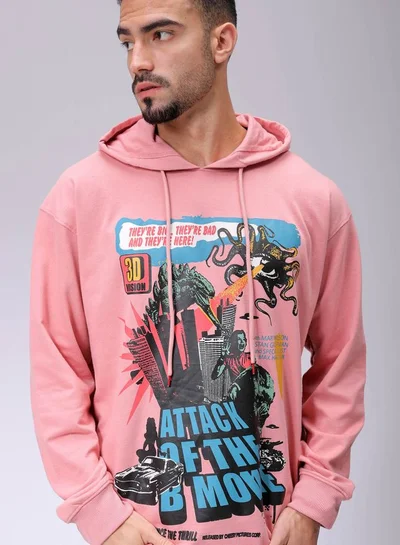 شركة المرآب الهندية Men Oversized Placement Print Overhead Hooded Sweatshirt