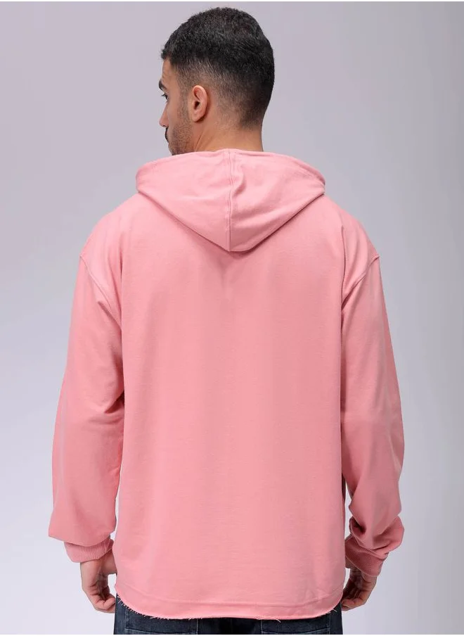 شركة المرآب الهندية Men Oversized Placement Print Overhead Hooded Sweatshirt
